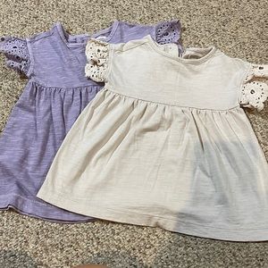 2 Gymboree tops, tan and purple, 6-12 months